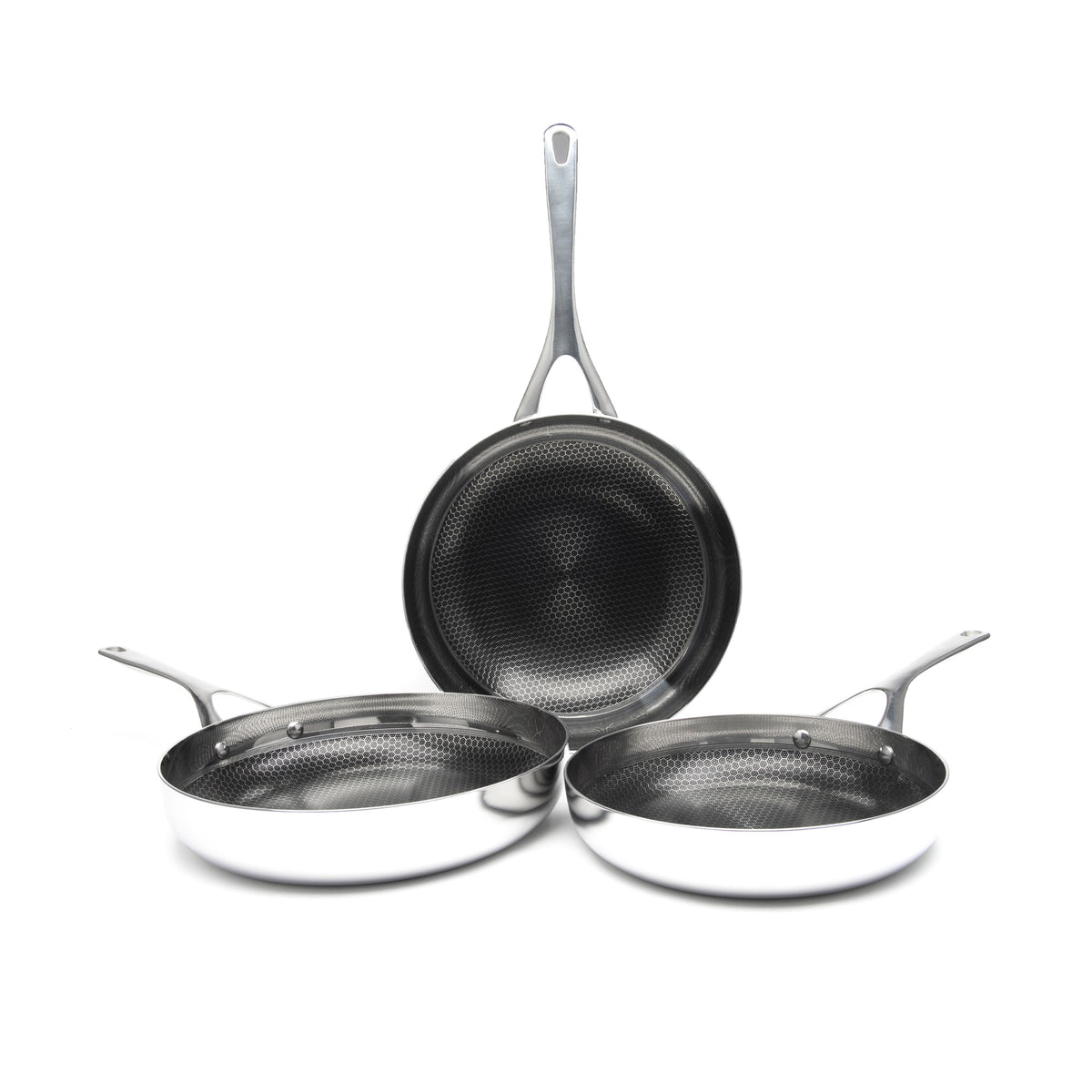 MasterPro Argent 3 Pan- en messenset, drie krachtige roestvrijstalen pannen van 28, 24 en 20 cm, set met 4 roestvrijstalen messen, mat oppervlak en veilige grip MasterPro Argent 3 Pan- en messenset, drie krachtige roestvrijstalen pannen van 28, 24 en 20 cm, set met 4 roestvrijstalen messen, mat oppervlak en veilige grip