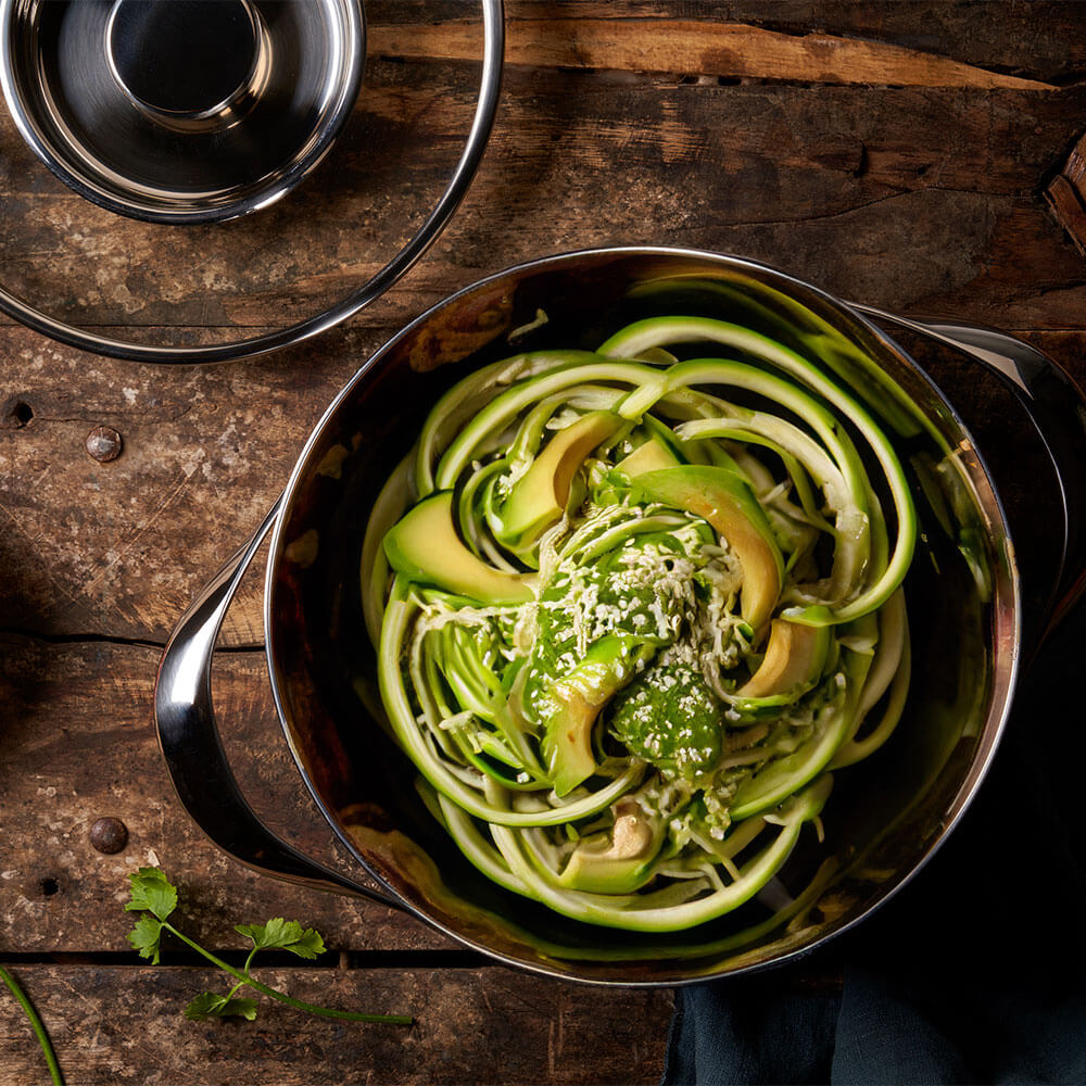 Zucchini Noodles with Avocado Pesto & Shrimp