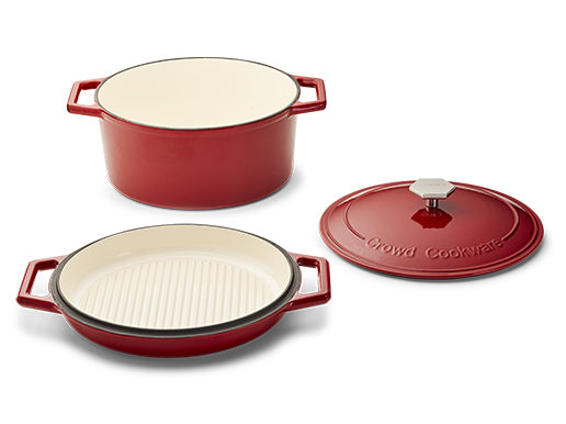 The Tasman Recycled Dutch Oven and Grill in Red or Black – Crowdcookware