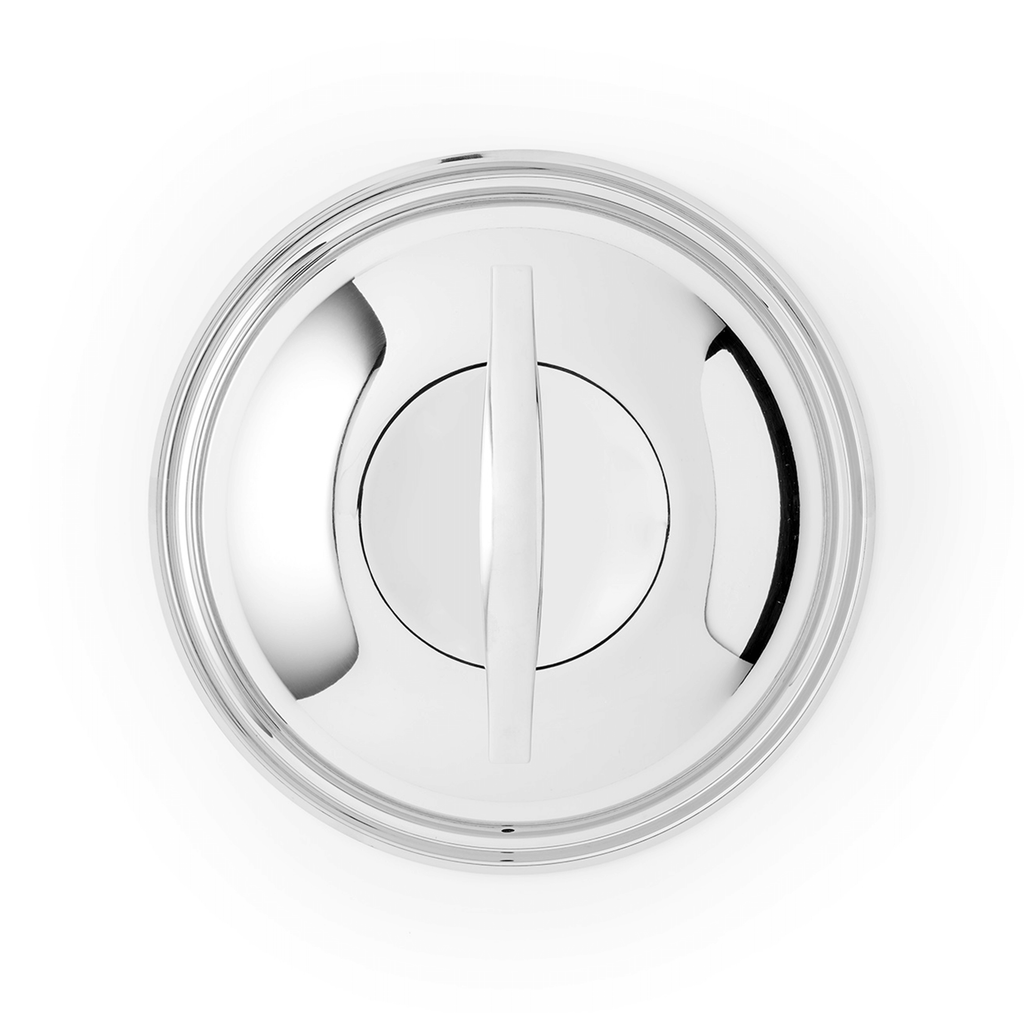 Crowd Cookware stainless steel lid from above in sizes 24 and 28 cm with clear view of the handle