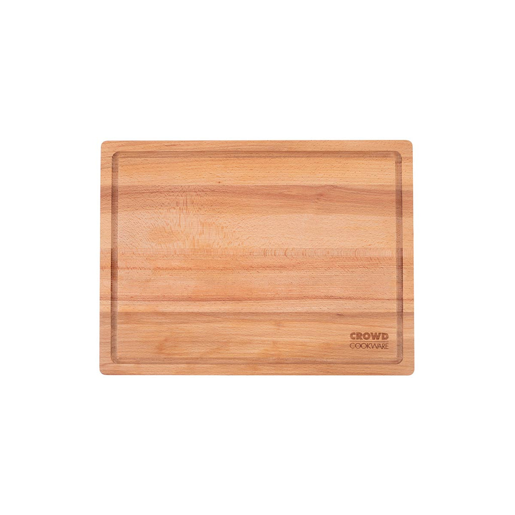 Rectangular Square Beech wood cutting board 40x30 cm with integrated juice groove and crowd cookware logo product image