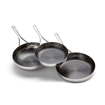 The Blackbeard Stainless Steel Frying pans and Wok - 24 + 28 cm + Wok 28 cm (9" + 11" + 11" wok)
