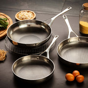 The Blackbeard Stainless Steel Frying pans and Wok - 24 + 28 cm + Wok 28 cm (9" + 11" + 11" wok)