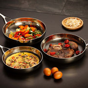 The Blackbeard Stainless Steel Frying pans and Wok - 24 + 28 cm + Wok 28 cm (9" + 11" + 11" wok)