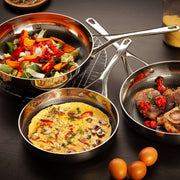 The Blackbeard Stainless Steel Frying pans and Wok - 24 + 28 cm + Wok 28 cm (9" + 11" + 11" wok)